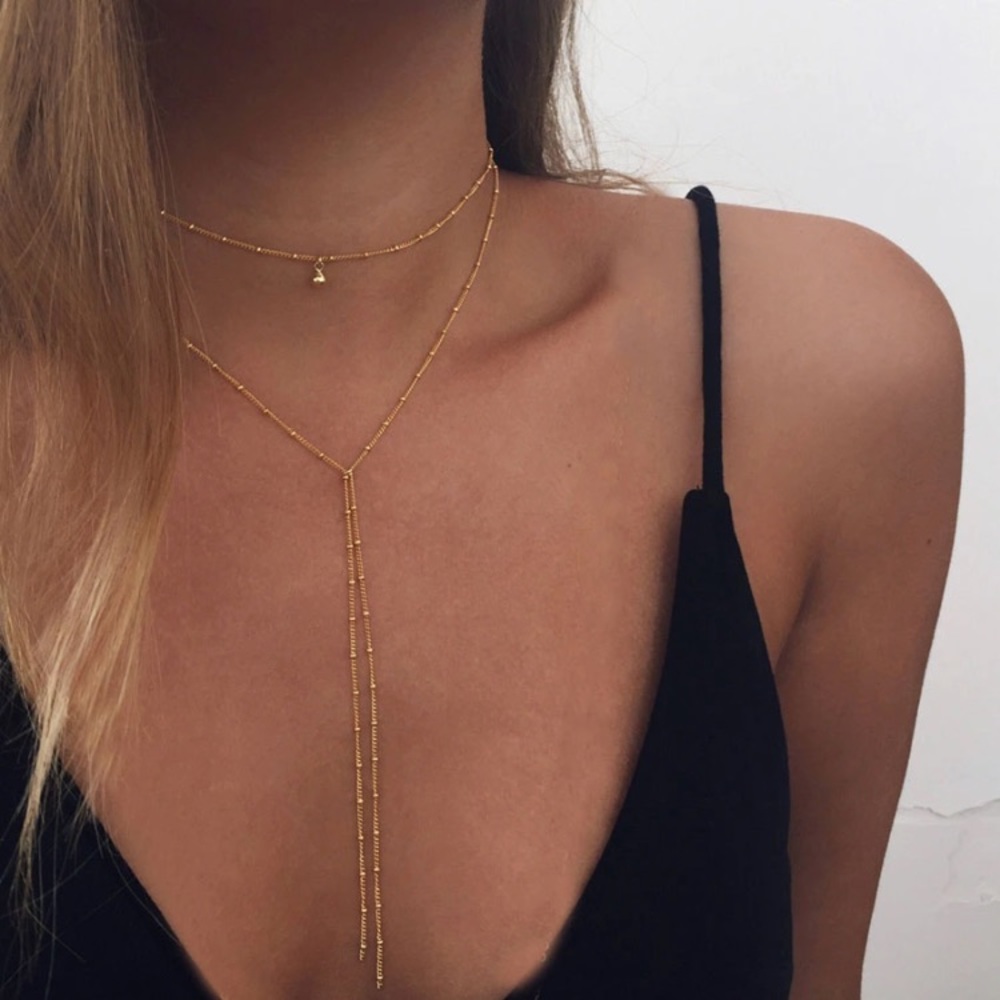BELLA♡ Y Drop Layered Choker Necklace - Picture 2 of 8